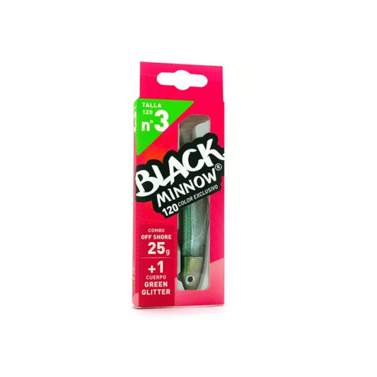 Combo Black Minnow 120mm Color Green Glitter Off Shore 25g - TOPESCA - Tienda de Pesca Online